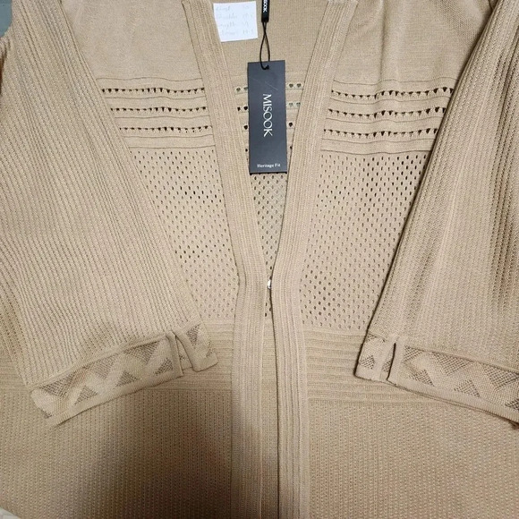 New $498 Misook Heritage Fit Sand Brown Loose Knit Cardigan Sweater Size 2X - Picture 9 of 13